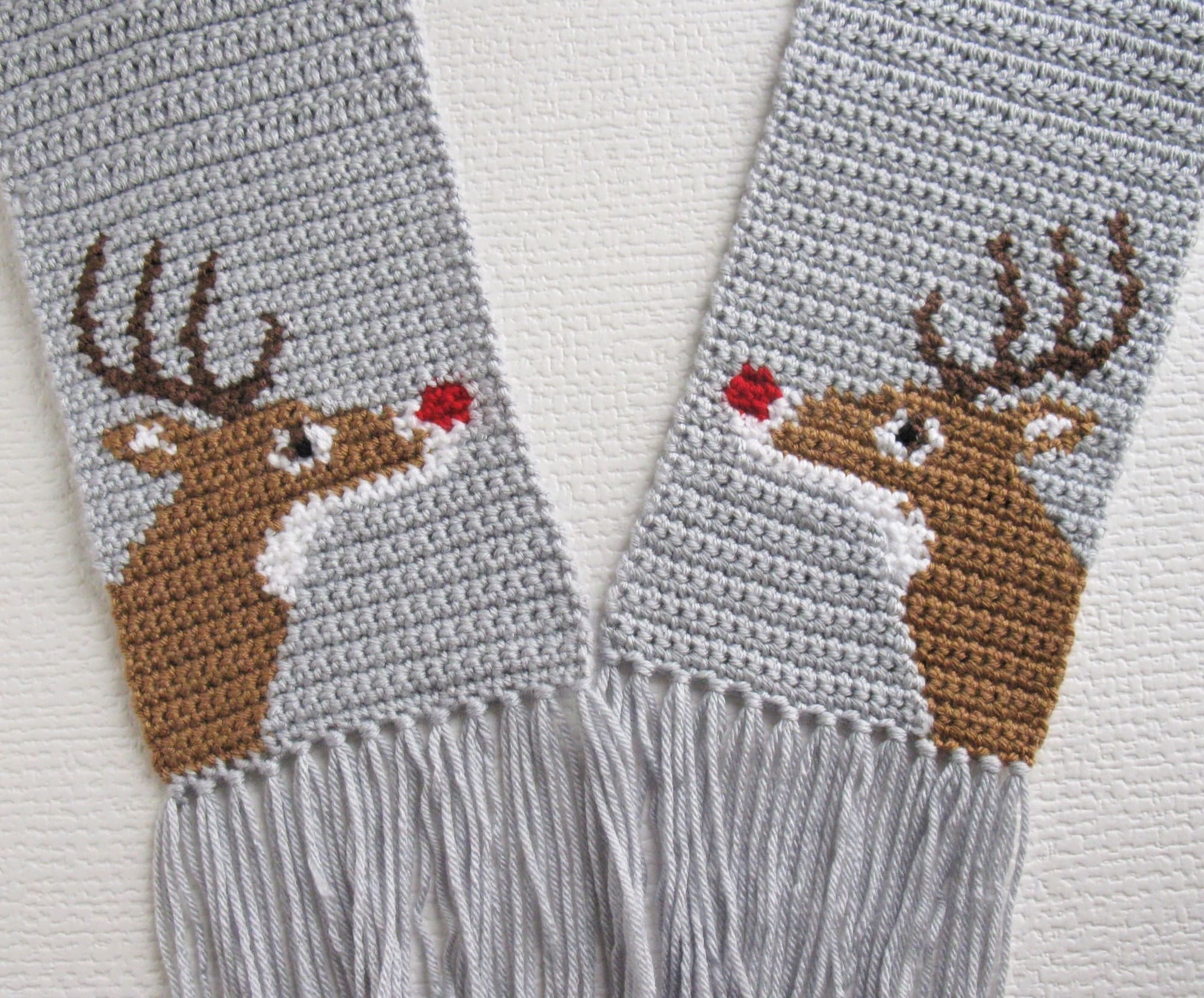 39 Deer Crochet Patterns for Woodland, Holiday, and Amigurumi Projects 32 Reindeer Scarf Crochet Pattern: Intarsia Red Nose Deer