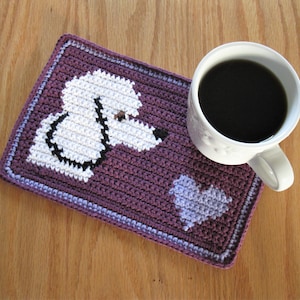 Poodle dog crochet pattern. Pdf file, instant download, Intarsia crochet coaster.