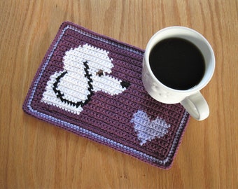 Poodle dog crochet pattern. Pdf file, instant download, Intarsia crochet coaster.