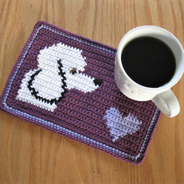 Poodle dog crochet pattern. Instant download mug mat pattern. Poodle mug rug