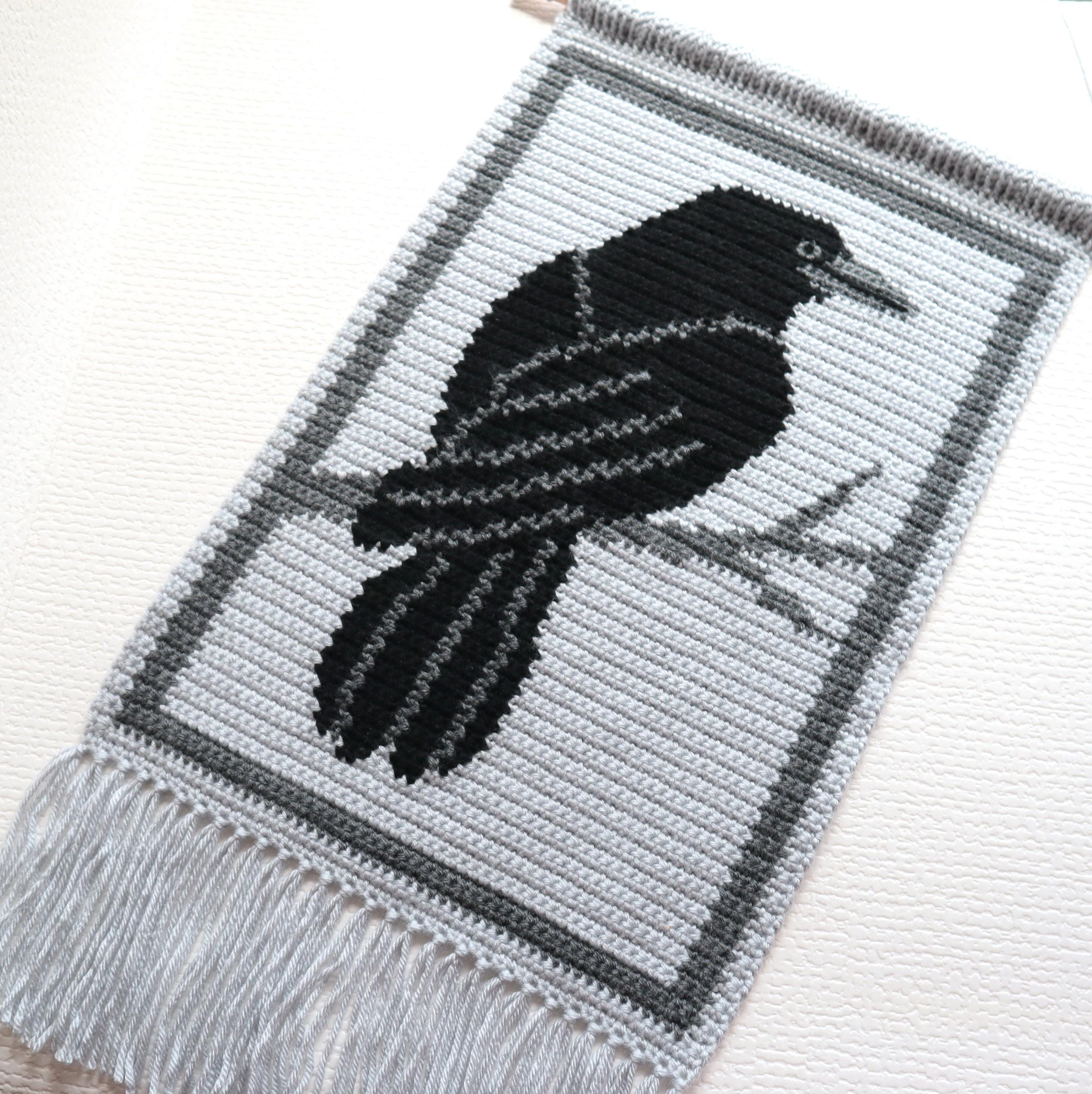 Raven Crochet Pattern: Intarsia Tapestry Wall Hanging (PDF 