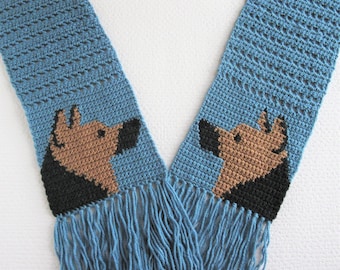 German shepherd Crochet Pattern. DIY scarf with a black and fawn Belgian Malinois dogs. Instant download dog scarf instructions