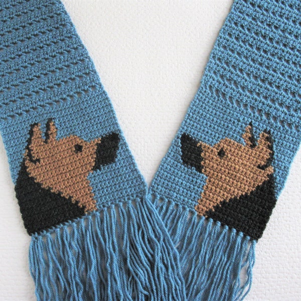 German shepherd Crochet Pattern. DIY scarf with a black and fawn Belgian Malinois dogs. Instant download dog scarf instructions