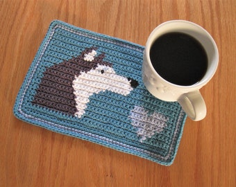 Husky dog crochet pattern. Instant download mug mat pattern