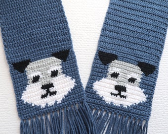 Schnauzer Dog Scarf. Handmade, blue terrier accessory for pet lovers