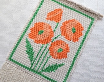 Orange Poppy Crochet Pattern: Floral Wall Hanging (PDF Pattern)