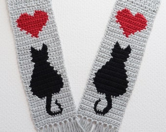 Schema per sciarpa a forma di gatto all'uncinetto: sciarpa grigia