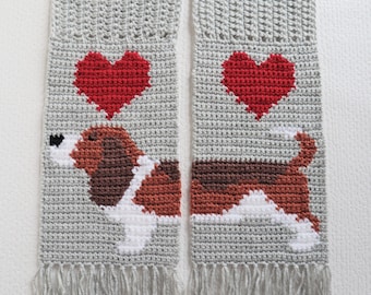Basset Hound Scarf Crochet Pattern: DIY Dog & Hearts Design (PDF Pattern)