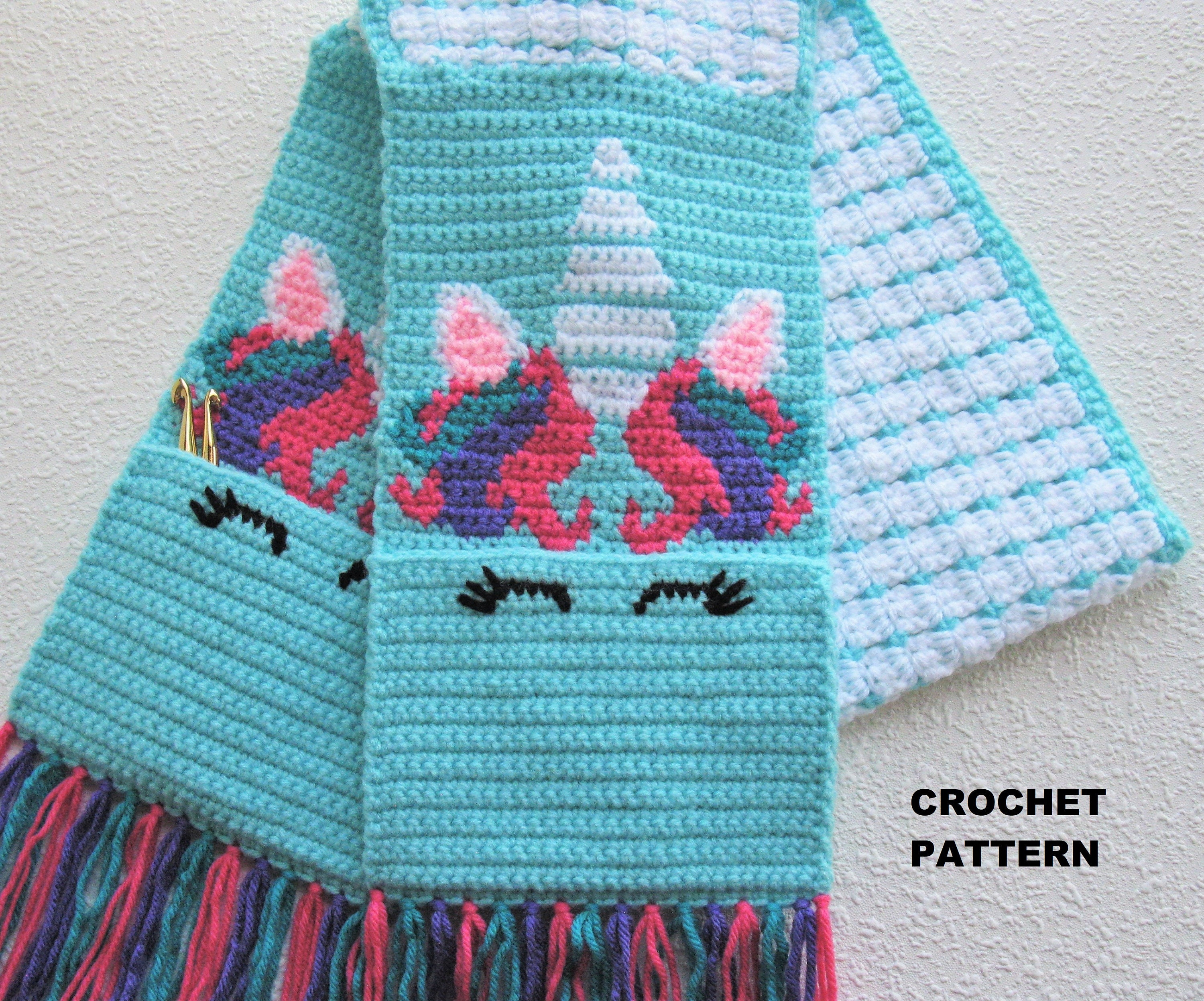 40 Unicorn Crochet Patterns to Spark a Little Handmade Magic 19 Unicorn scarf with pockets