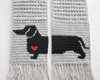 Dachshund scarf crochet pattern. Instant download for weenie dog accessory. DIY pet lovers gift