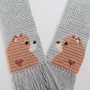 Pomeranian scarf crochet pattern.  Crocheted instructions to make this Pomeranian dog with hearts scarf.  Dog lovers crochet