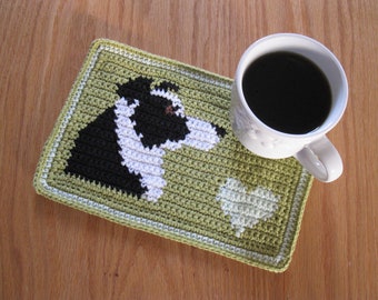 Border collie crochet pattern. Instant download mug mat pattern
