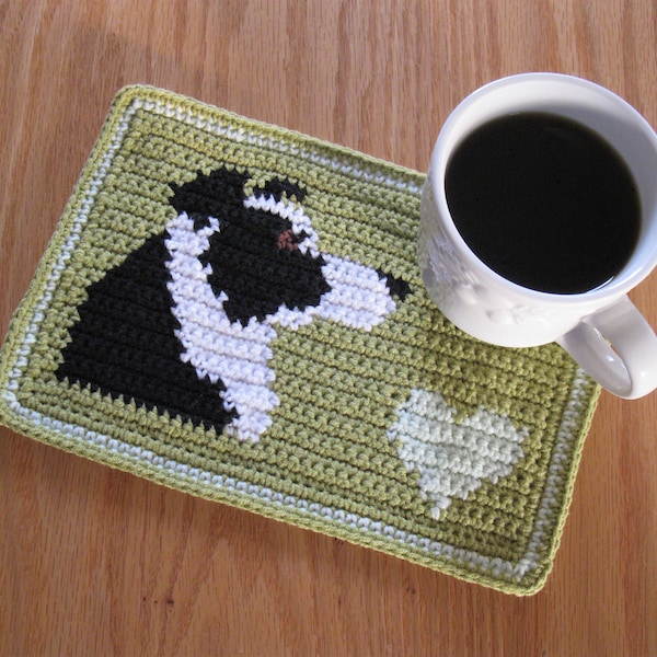 Border collie crochet pattern. Instant download mug mat pattern