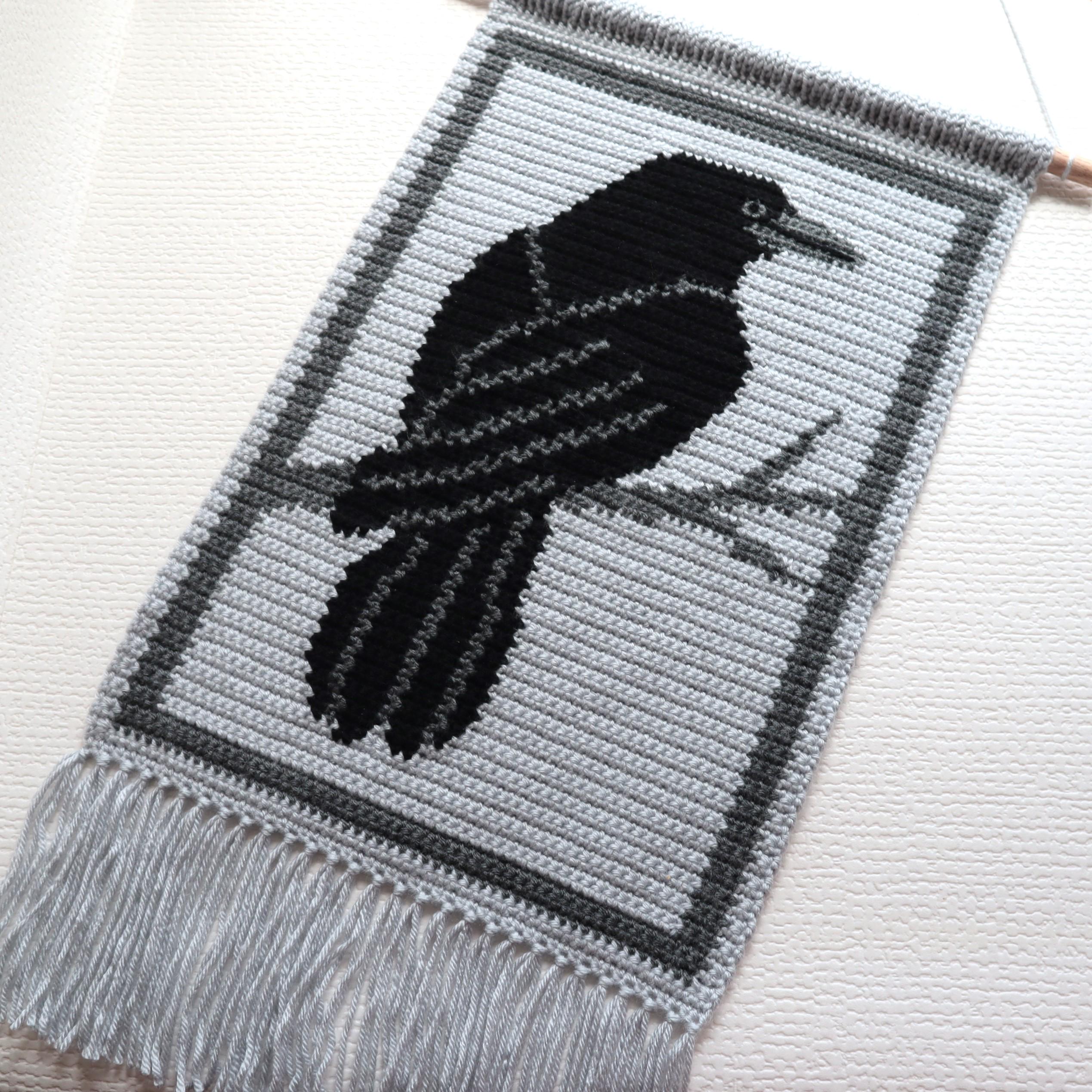 Raven Crochet Pattern: Intarsia Tapestry Wall Hanging (PDF