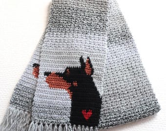 Doberman scarf. Gray striped miniature pinscher gift