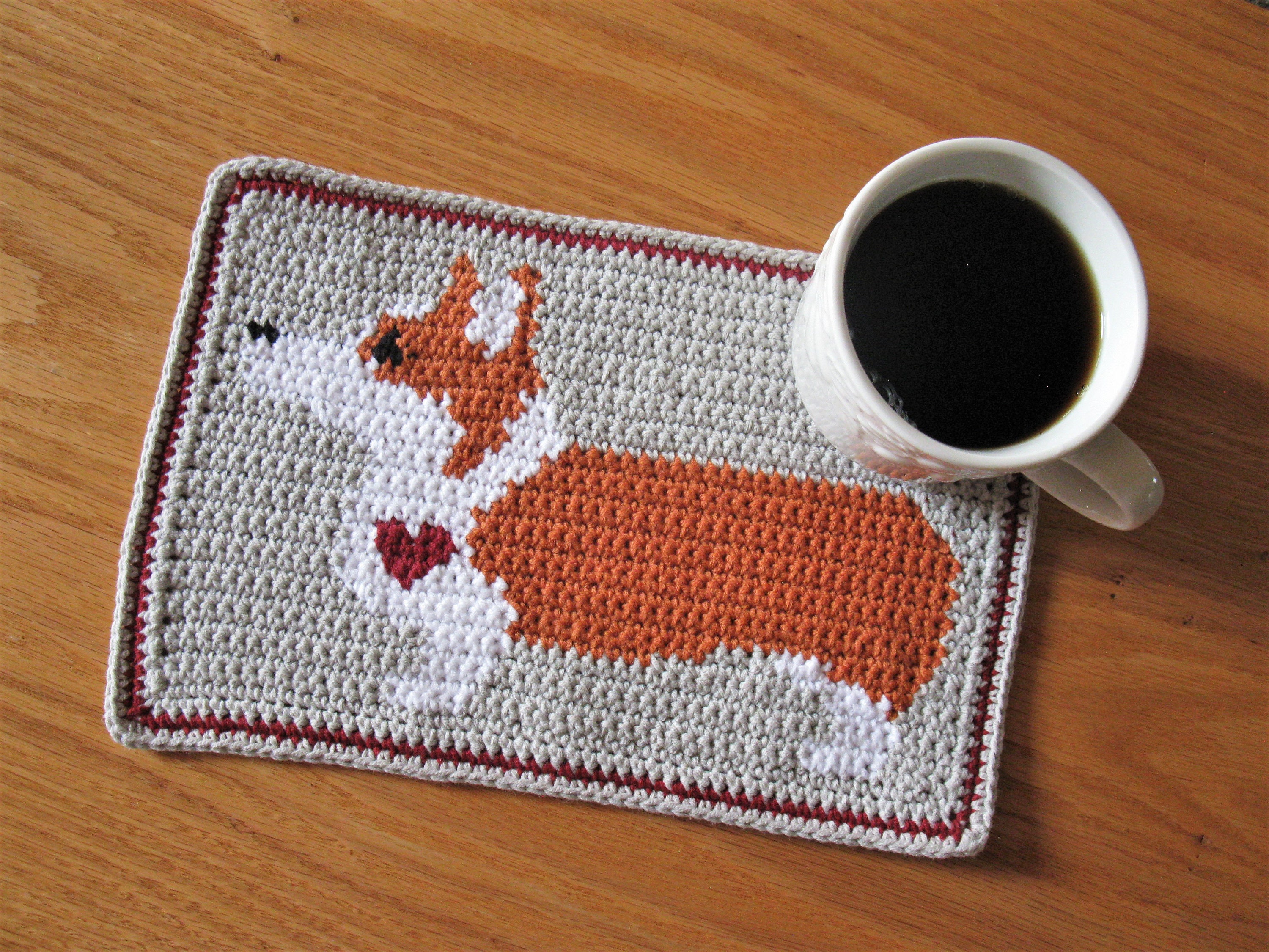 35 Corgi Crochet Patterns for Amigurumi, Pillows, Keychains, and Dog-Lover Gifts 15 Corgi Mug Mat Crochet