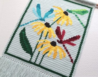 Dragonfly Tapestry Crochet Pattern: Black-Eyed Susans Wall Hanging (PDF Download)