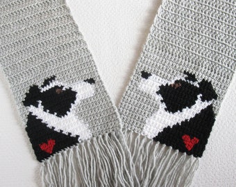 Border Collie Scarf Crochet Pattern, Dog with Hearts (PDF Download)