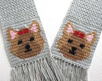 Yorkie Dog Scarf Crochet Pattern: Yorkshire Terrier with Bows (PDF Pattern)