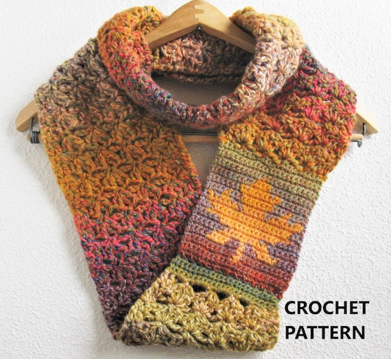 Maple leaf infinity scarf pattern.  Autumn colors crochet pattern, instant download