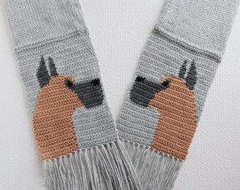 Great Dane Scarf. Gray knit scarf with fawn masked Dane dogs. Dog lover gift