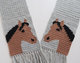 Horse scarf crochet pattern. Instant download instructions to make a dark bay horse scarf