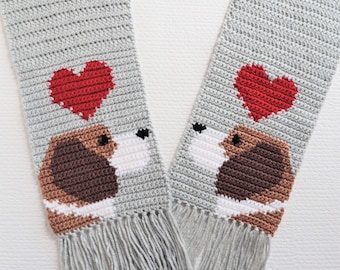 Crochet Beagle Dog Scarf Pattern with Hearts (PDF Download)