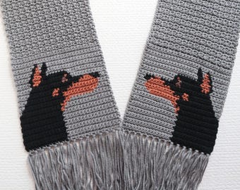 Doberman Scarf Crochet Pattern: Intarsia black and tan Dobie Dog (PDF Download)