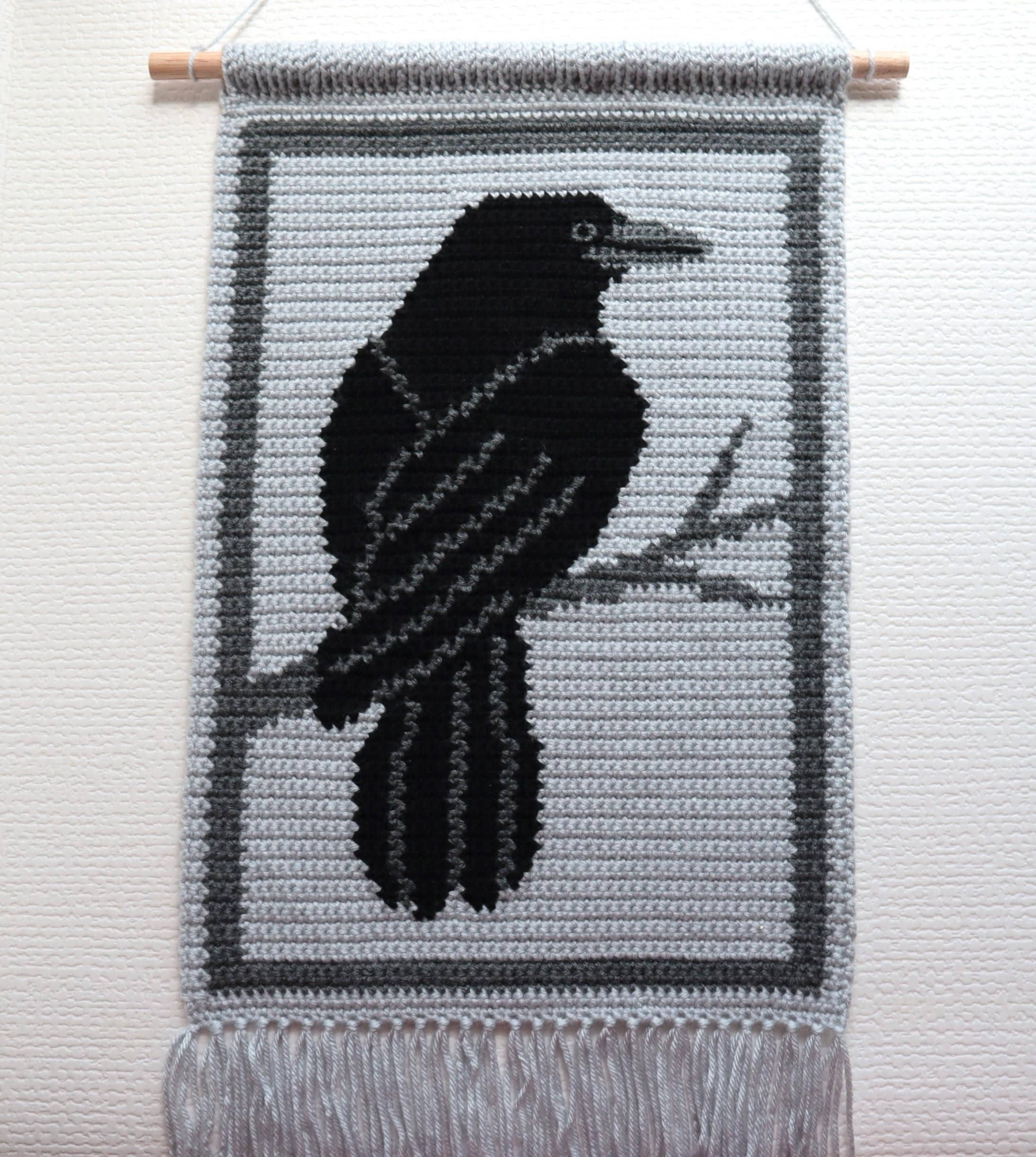 Raven Crochet Pattern: Intarsia Tapestry Wall Hanging (PDF