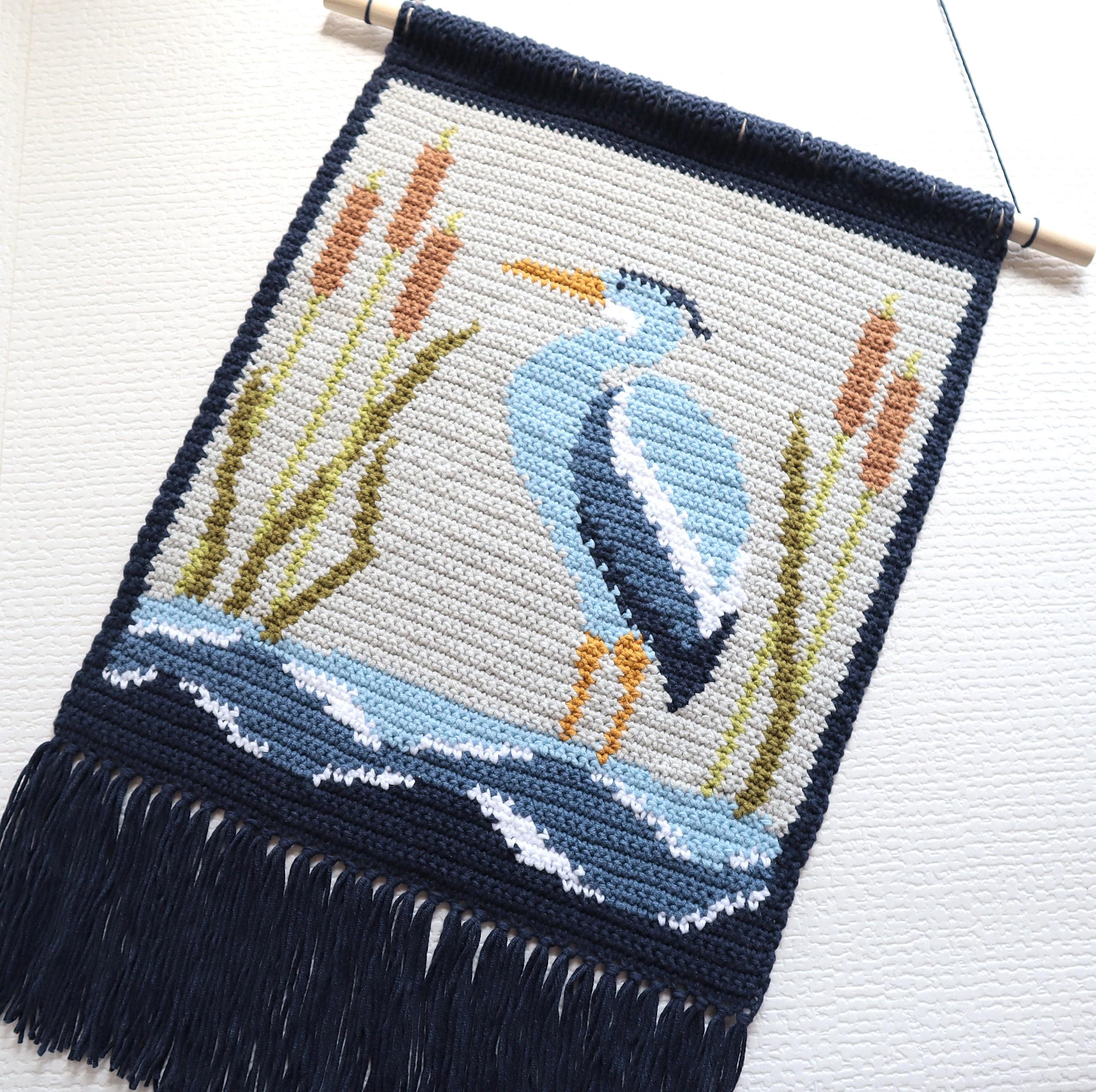 Blue Heron Crochet Pattern: Intarsia Tapestry Wall Hanging (PDF Download)