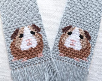 Guinea Pig scarf crochet pattern.  Intarsia crochet, PDF Instant download.