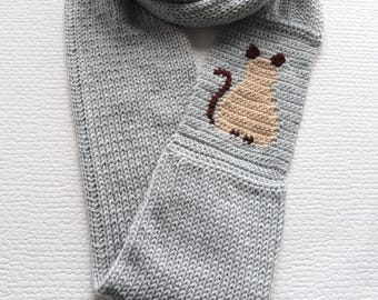 Handmade Siamese Cat Scarf: Gray Knit Infinity Scarf