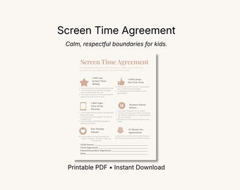 Screen Time Agreement for Kids | Family Screen Rules Printable | Digital Download | Calm Parenting Tool