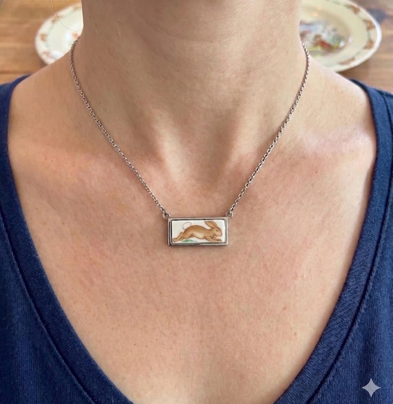 Bunnykins Necklace, Broken China Pendant, Vintage Bunny Peter Rabbit Jewelry, Kids Gift for Her, Stainless Steel Nostalgic Keepsake