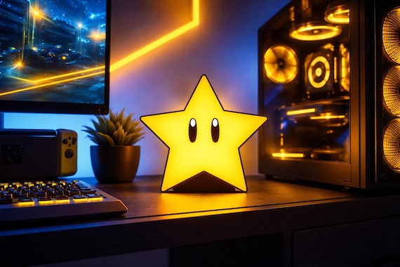 LED Super Star Night Light USB Rechargeable – Cute Gaming Room Decor Gift