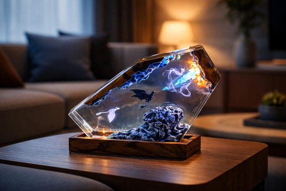 Toothless & Light Fury Resin Lamp, How to Train Your Dragon Night Light, Romantic LED Lamp, Dragon Lover Gift