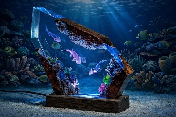 Axolotl Resin Night Light – Salamander Lamp, Handmade LED Ambient Light, Cute Aquarium Decor, Unique Gift