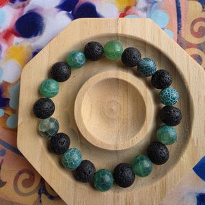 Teal Dragon Vein Agate and Black Lava Stone Bracelet - Essential Oil Diffuser Bracelet