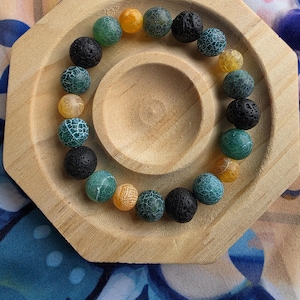 Lava Stone Dragon Vein Agate Bracelet | Earth Tone Essential Oil Diffuser Jewelry