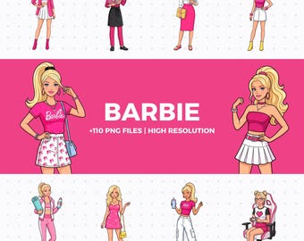 Paquete de imágenes prediseñadas PNG de Barbie: ilustraciones icónicas de la muñeca (descarga digital)