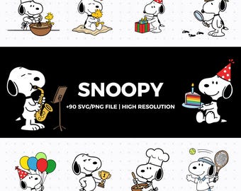 Paquete de imágenes prediseñadas de Snoopy (SVG y PNG) - Personajes de Peanuts (Descarga digital)