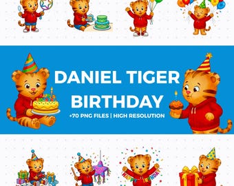 Paquete de imágenes prediseñadas PNG de cumpleaños de Daniel Tiger – Arte para fiestas (Descarga digital)