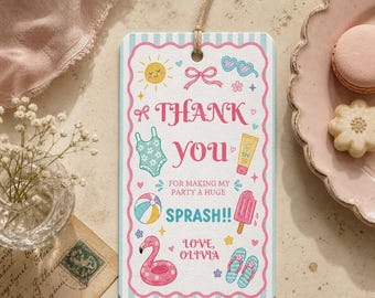 Pool Party Thank You Tags, Editable Summer Birthday Favor Gift Tags (Digital Download)
