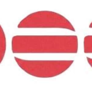May include: Three red circular shapes. The first is a ring, the second has two horizontal white lines, and the third has a horizontal and vertical white line, creating a 'H' shape. All shapes are on a white background.