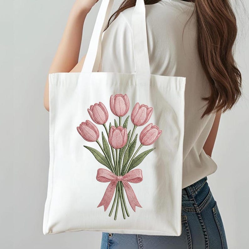 Pink Tulip Bouquet Embroidery Design, Spring Floral Machine Embroidery ...