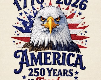 Amerika 250 Jahre Freiheit Stickmuster, Weißkopfseeadler Flagge zum Ausdrucken, Stickerei Datei, Größe 5, Instant Download