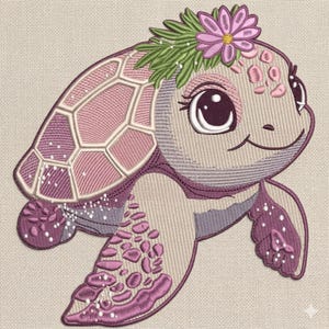 Lindo diseño de bordado de tortuga marina, archivo de bordado a máquina de animal marino con diseño floral de tortuga, puntada de vida marina para bebé, 5 tamaños, descarga instantánea