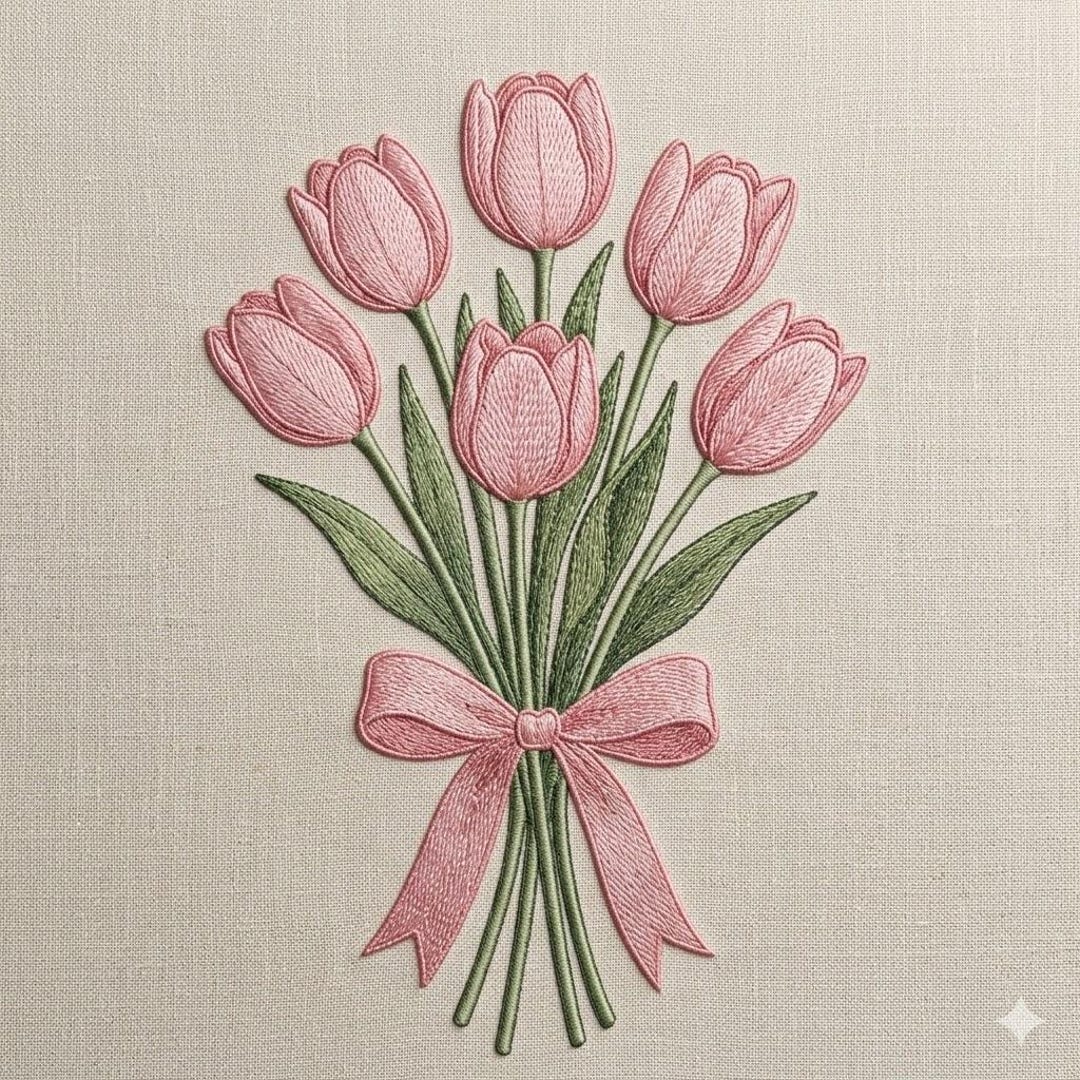 Pink Tulip Bouquet Embroidery Design, Spring Floral Machine Embroidery ...
