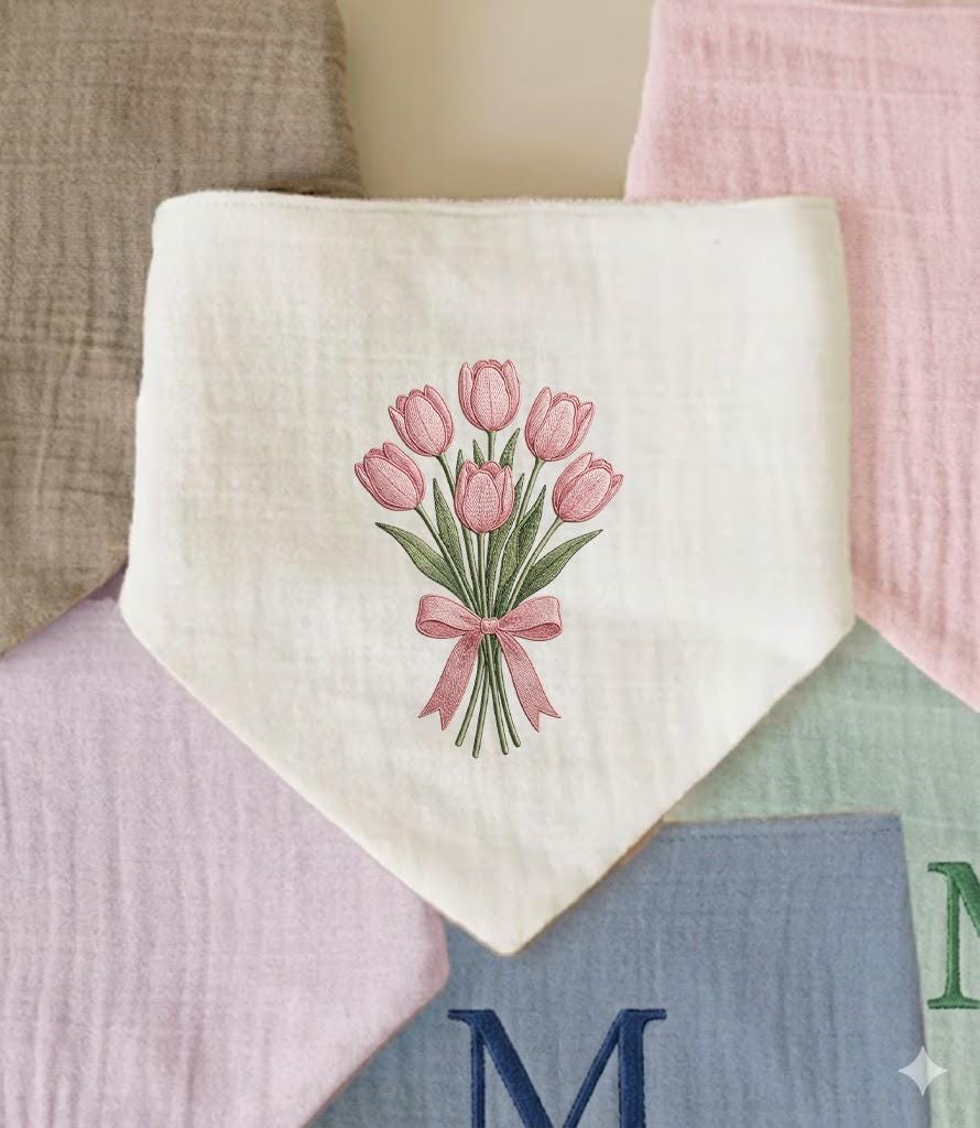 Pink Tulip Bouquet Embroidery Design, Spring Floral Machine Embroidery ...