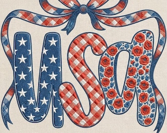 USA Stickerei, Coquette Schleife 4.Juli, Maschinenstickerei, Unabhängigkeitstag, Größe 5, Instant Download